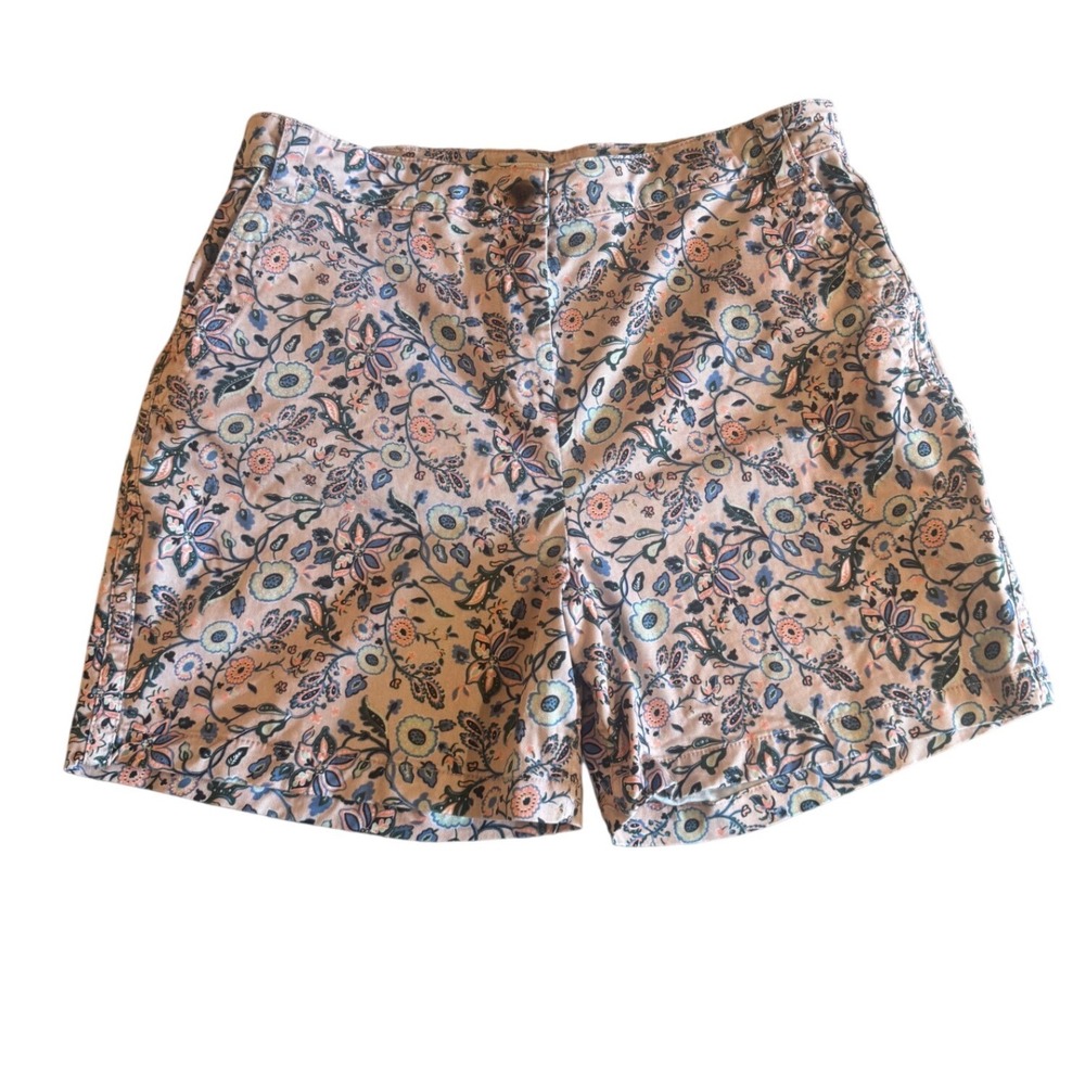 Boden Womens Pink Floral Paisley Chino Shorts High Rise Size US 14 6 Inch Inseam